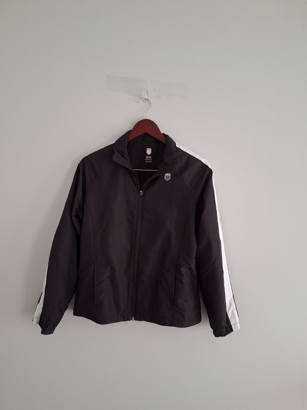K-Swiss Black Bomber Jacket with White Sleeve Stripes SZ M